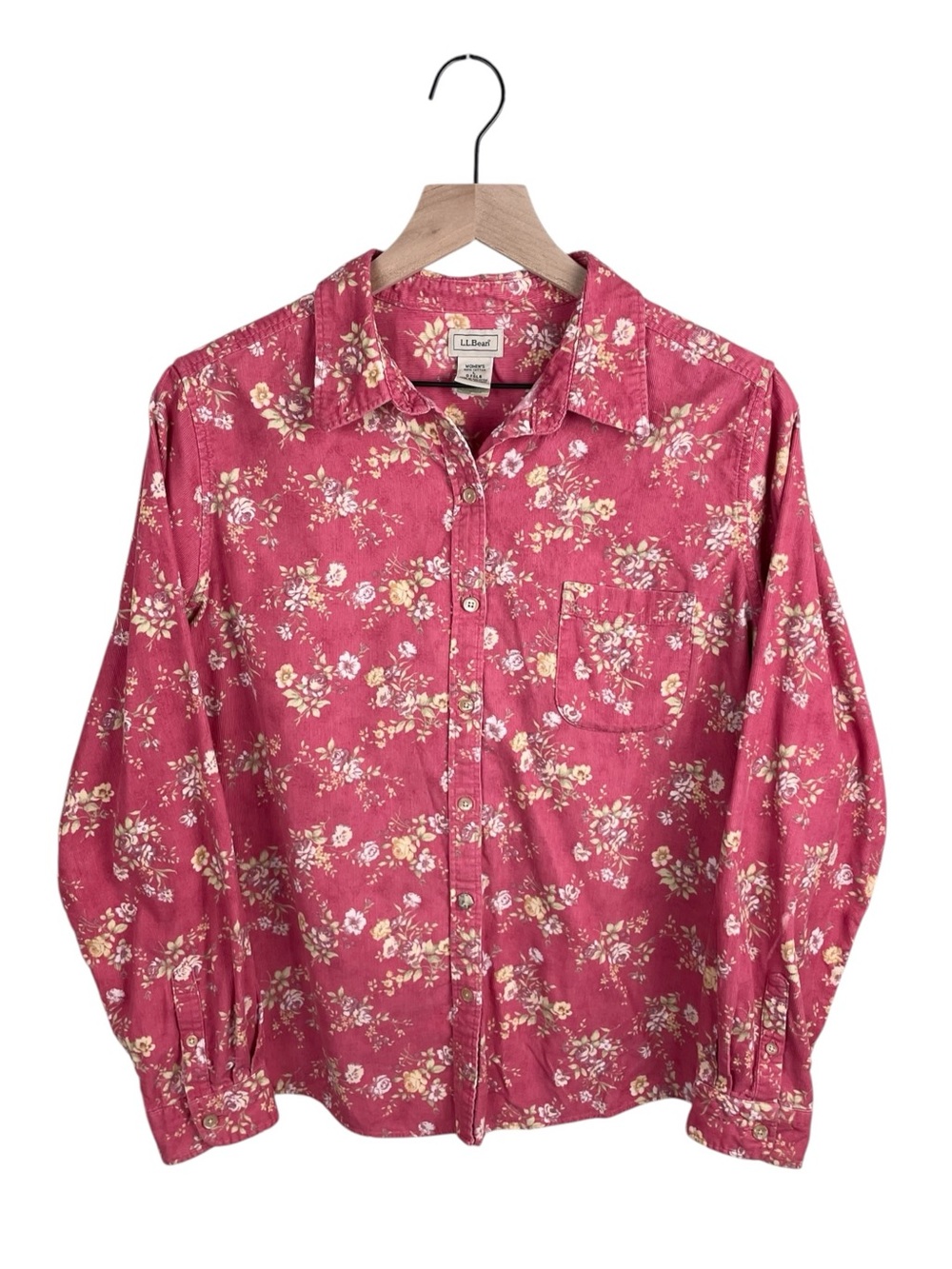 Vintage L.L. Bean Pink Corduroy Floral Button Down Shirt Large Cottagecore 90s